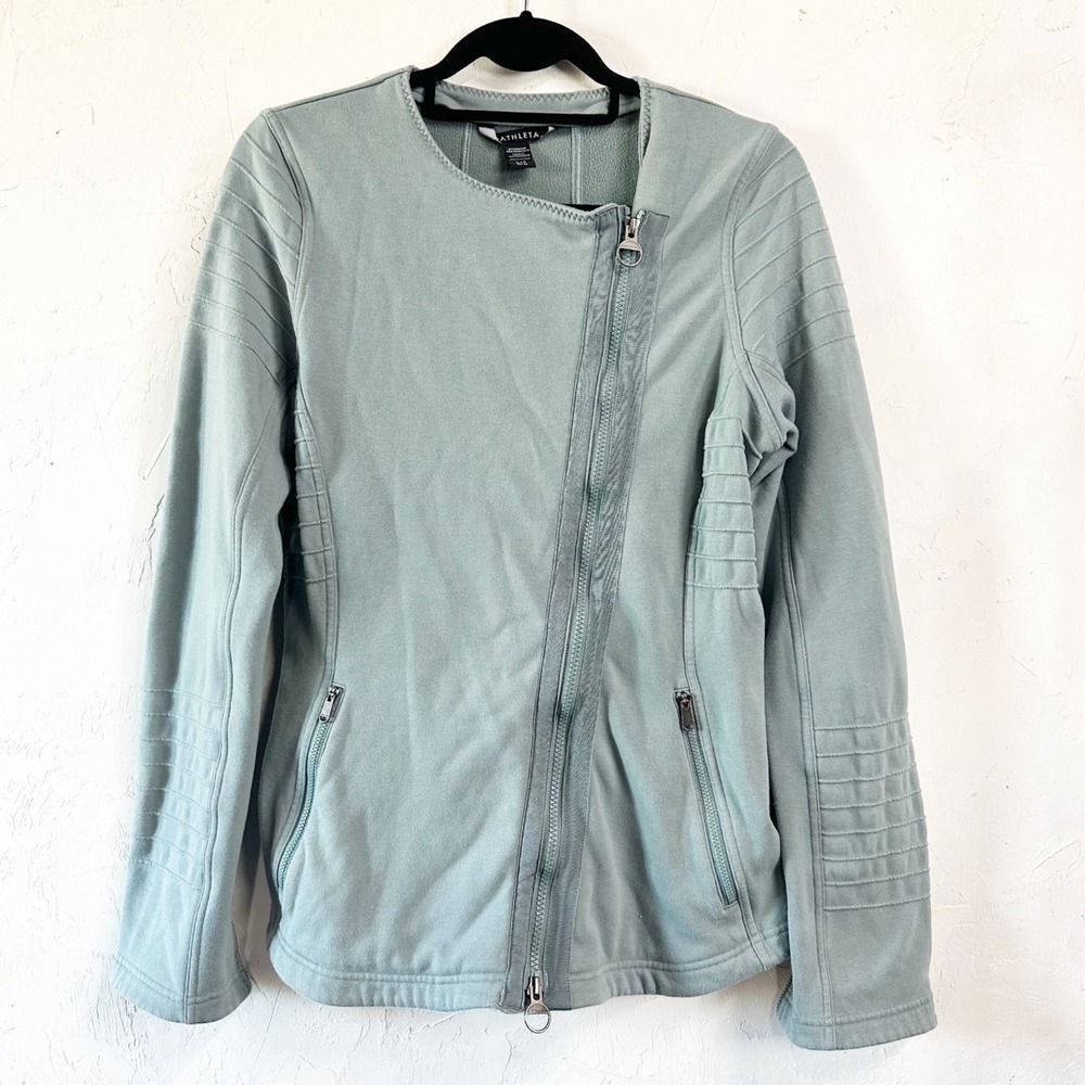 Athleta Minimalistic Grey Knit Moto Jacket Asymmetrical Zip Front Womens Large